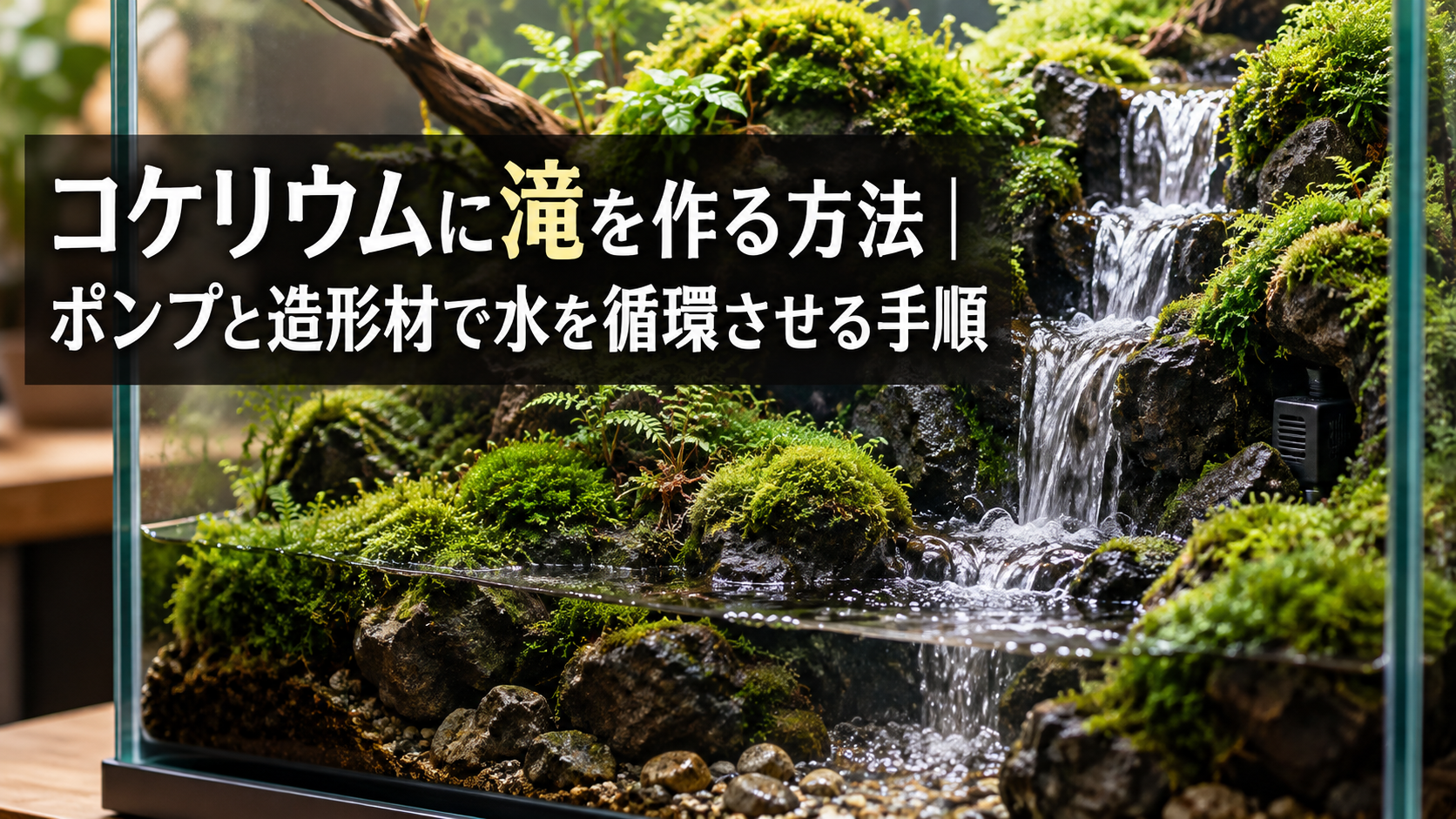 コケリウムに滝を作るポンプと造形の手順